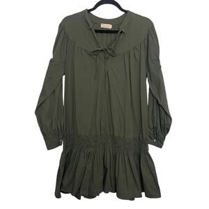 Sofia Made in Italy Olive Green Cotton Poplin Puff Long Sleeve Mini Dress